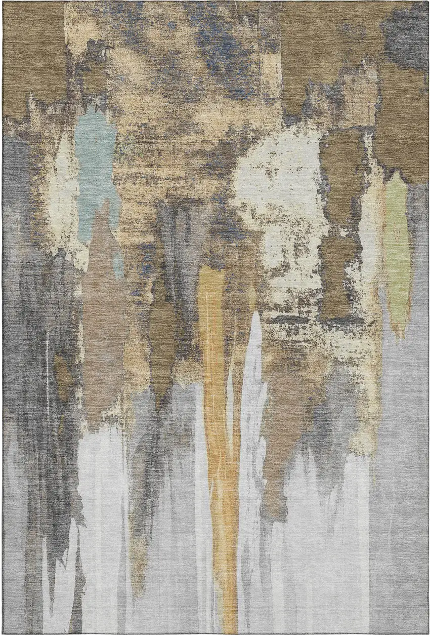 Taupe Ivory And Gray Abstract Washable Area Rug With UV Protection Photo 7
