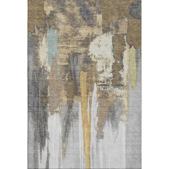 Taupe Ivory And Gray Abstract Washable Area Rug With UV Protection Photo 7