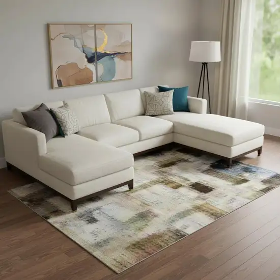 Taupe Ivory And Gray Abstract Washable Area Rug With UV Protection Photo 2