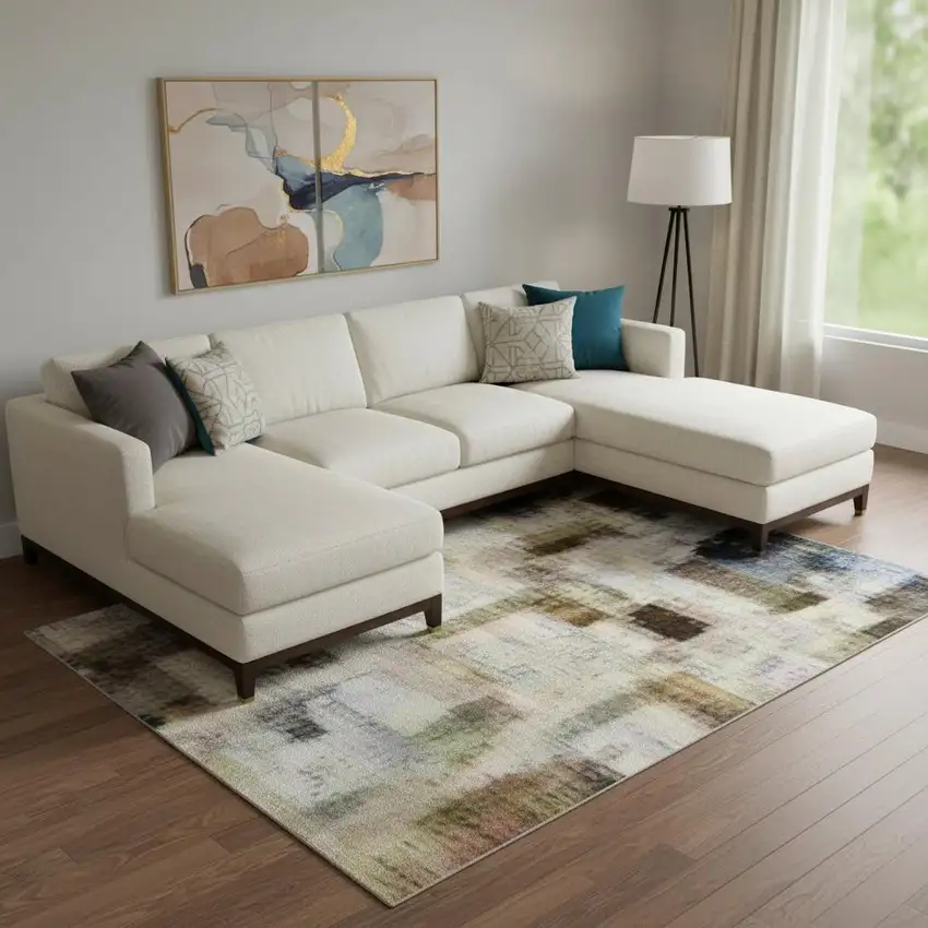 Taupe Ivory And Gray Abstract Washable Area Rug With UV Protection Photo 2