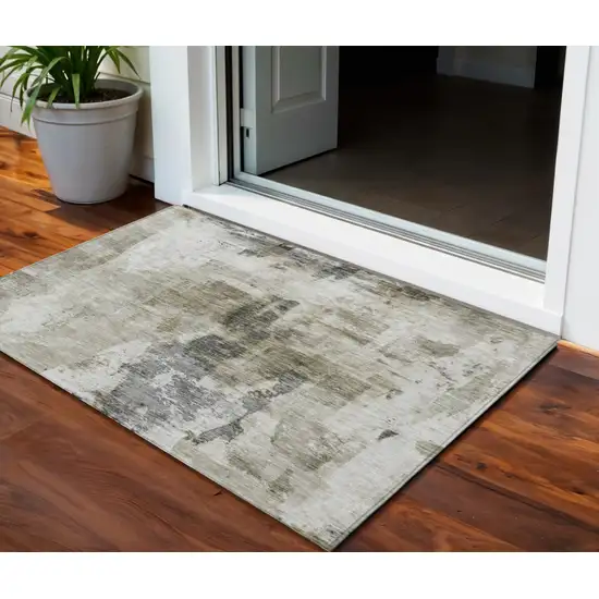 Taupe Ivory And Gray Abstract Washable Indoor Outdoor Area Rug Photo 1