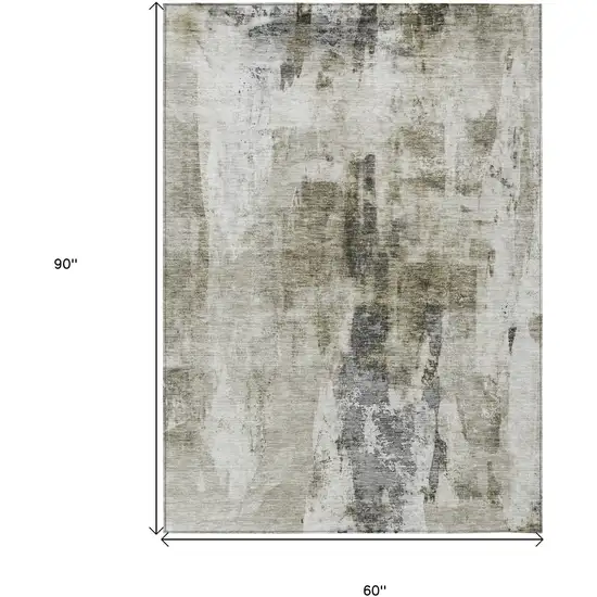 Taupe Ivory And Gray Abstract Washable Indoor Outdoor Area Rug Photo 7