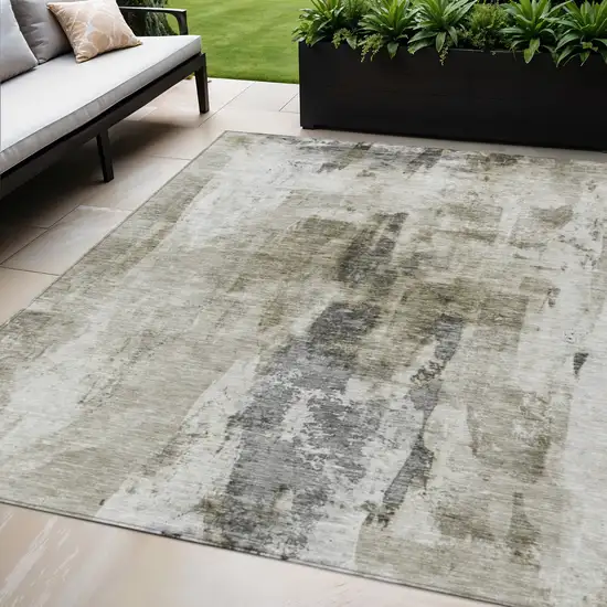 Taupe Ivory And Gray Abstract Washable Indoor Outdoor Area Rug Photo 1