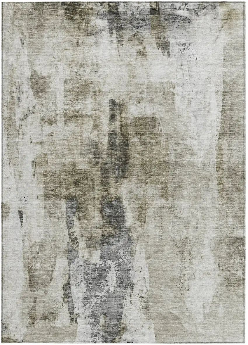 Taupe Ivory And Gray Abstract Washable Indoor Outdoor Area Rug Photo 6