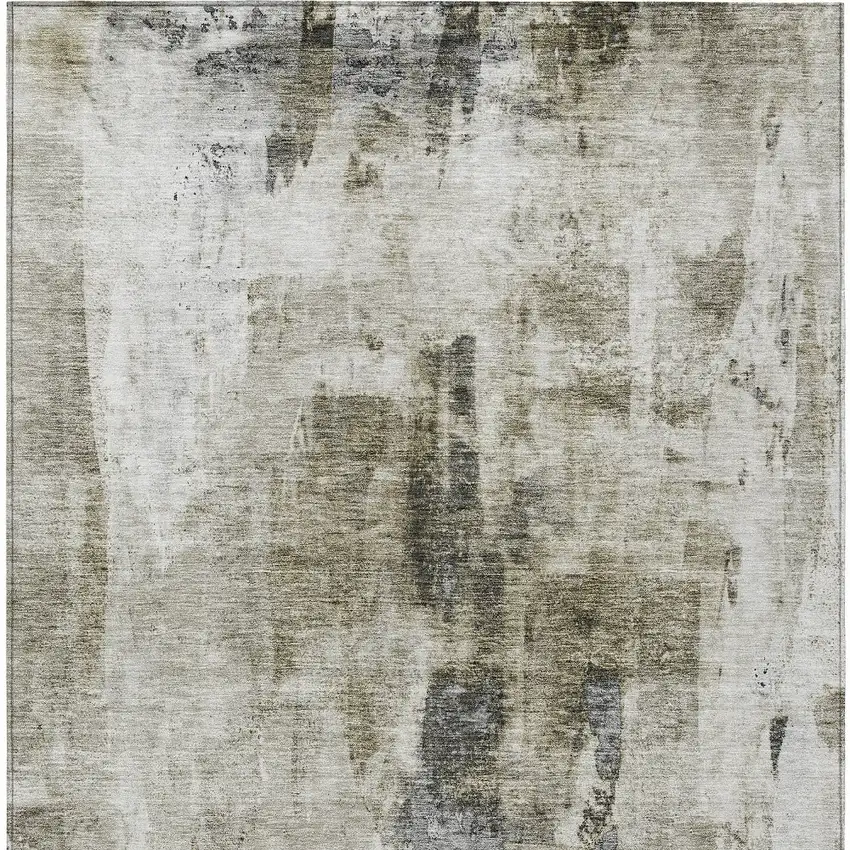 Taupe Ivory And Gray Abstract Washable Indoor Outdoor Area Rug Photo 6