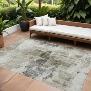 Photo of Taupe Ivory And Gray Abstract Washable Indoor Outdoor Area Rug