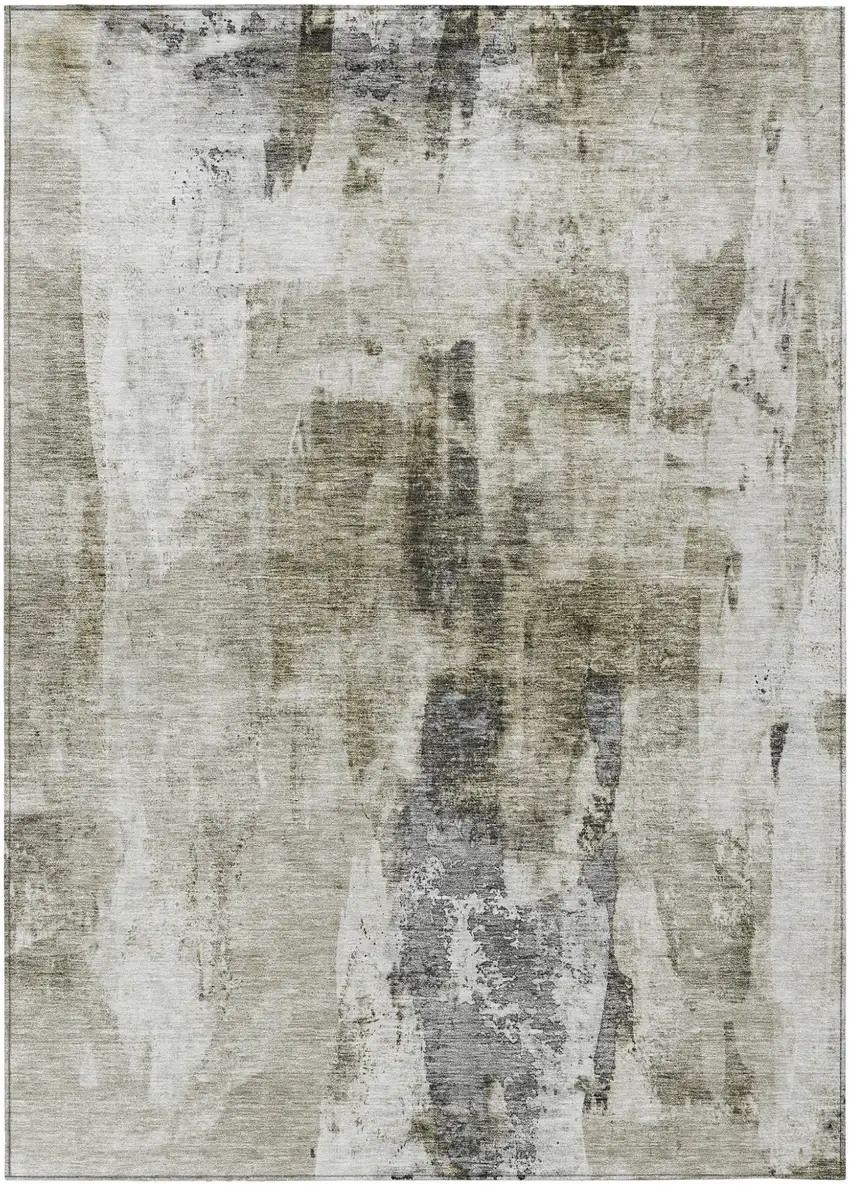 Taupe Ivory And Gray Abstract Washable Indoor Outdoor Area Rug Photo 2