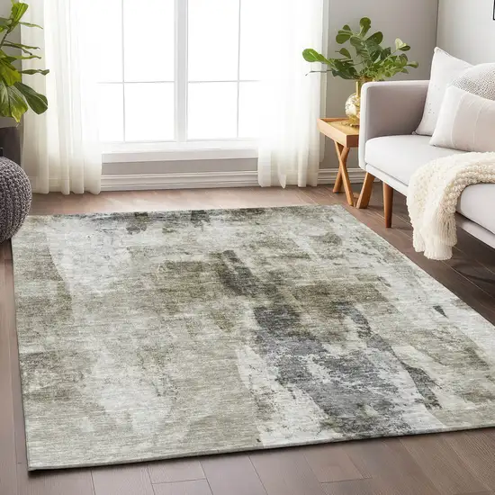 Taupe Ivory And Gray Abstract Washable Indoor Outdoor Area Rug Photo 8