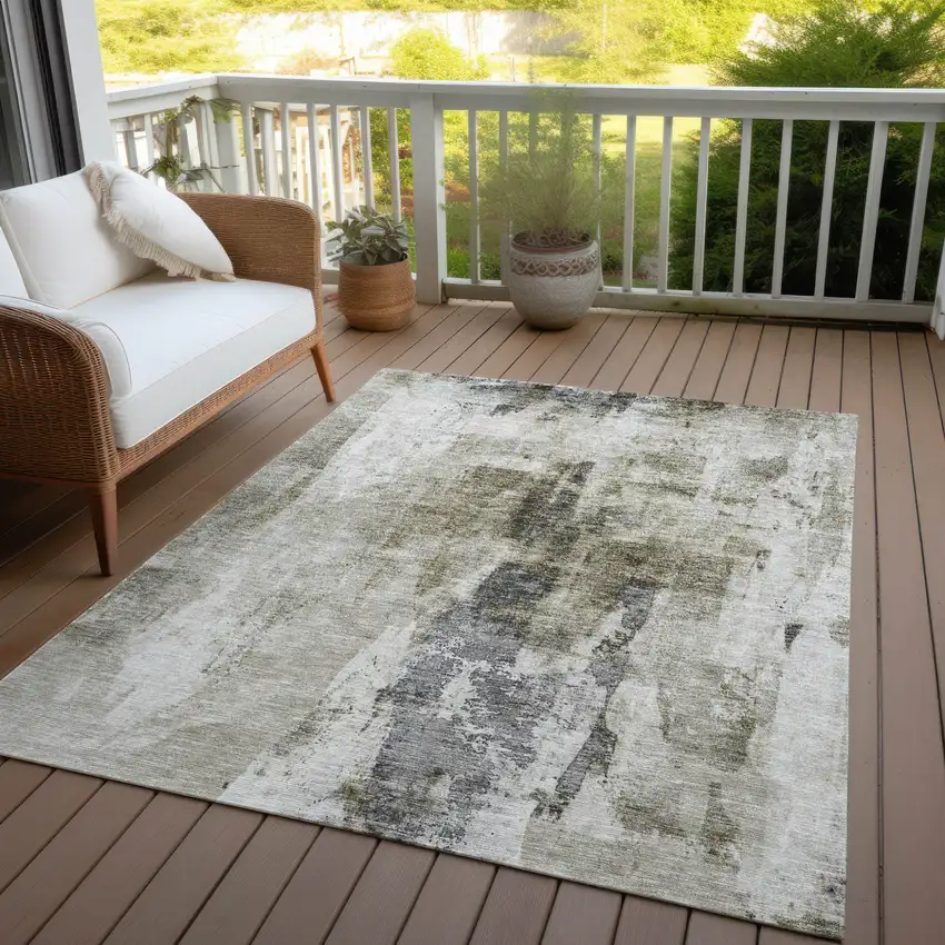 Taupe Ivory And Gray Abstract Washable Indoor Outdoor Area Rug Photo 7