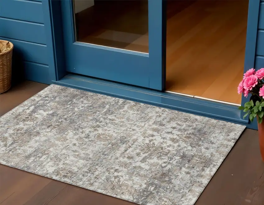Taupe Ivory And Gray Abstract Washable Indoor Outdoor Area Rug Photo 2