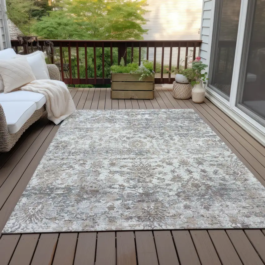 Taupe Ivory And Gray Abstract Washable Indoor Outdoor Area Rug Photo 6