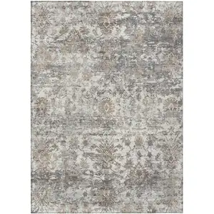 Photo of Taupe Ivory And Gray Abstract Washable Indoor Outdoor Area Rug
