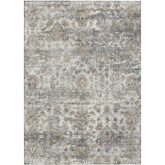 Taupe Ivory And Gray Abstract Washable Indoor Outdoor Area Rug Photo 1