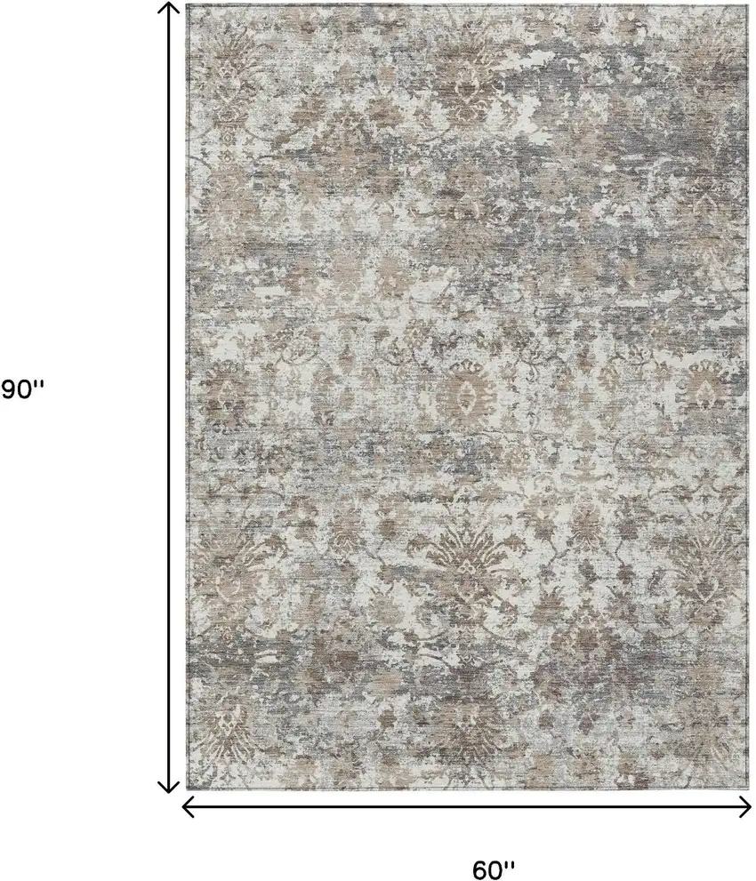 Taupe Ivory And Gray Abstract Washable Indoor Outdoor Area Rug Photo 9