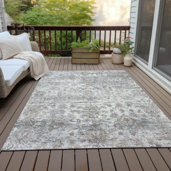 Taupe Ivory And Gray Abstract Washable Indoor Outdoor Area Rug Photo 5
