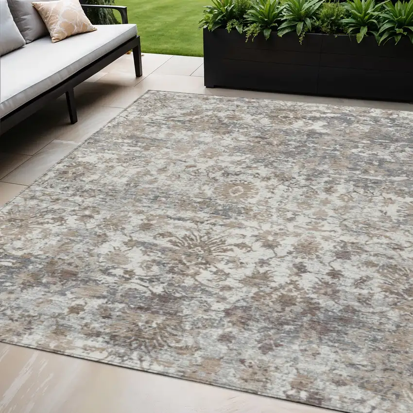 Taupe Ivory And Gray Abstract Washable Indoor Outdoor Area Rug Photo 2
