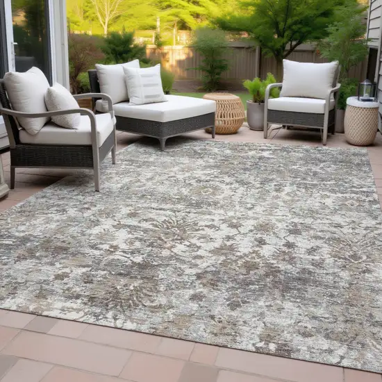 Taupe Ivory And Gray Abstract Washable Indoor Outdoor Area Rug Photo 8