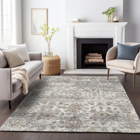 Taupe Ivory And Gray Abstract Washable Indoor Outdoor Area Rug Photo 7