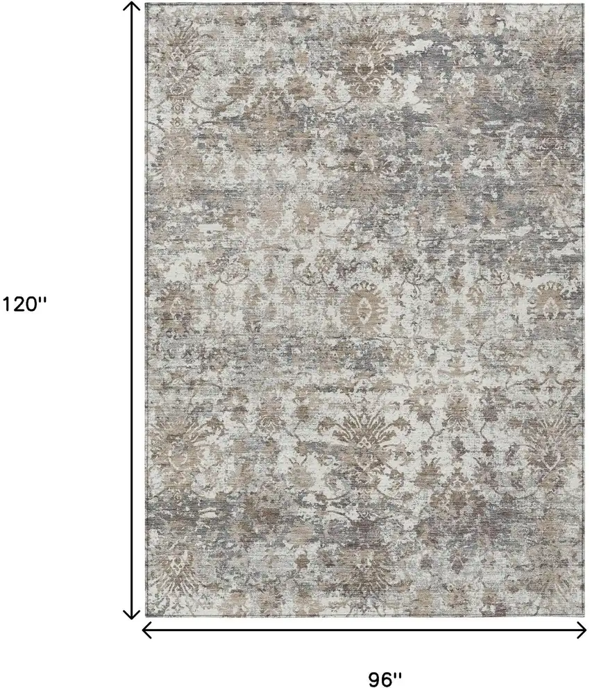 Taupe Ivory And Gray Abstract Washable Indoor Outdoor Area Rug Photo 9