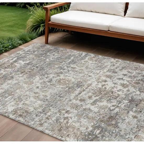Taupe Ivory And Gray Abstract Washable Indoor Outdoor Area Rug Photo 2
