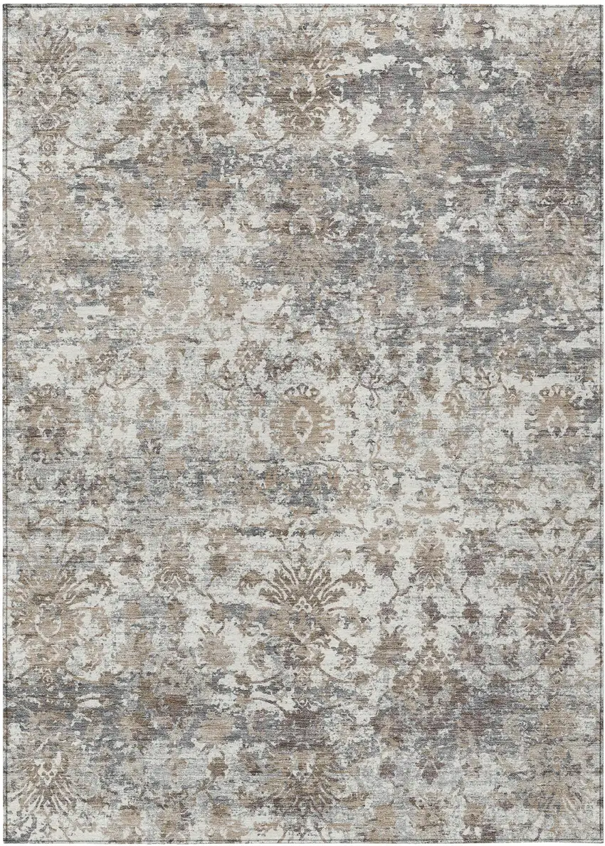 Taupe Ivory And Gray Abstract Washable Indoor Outdoor Area Rug Photo 1