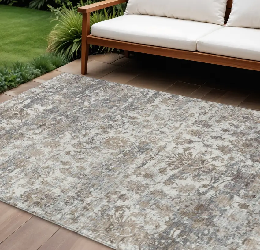 Taupe Ivory And Gray Abstract Washable Indoor Outdoor Area Rug Photo 2