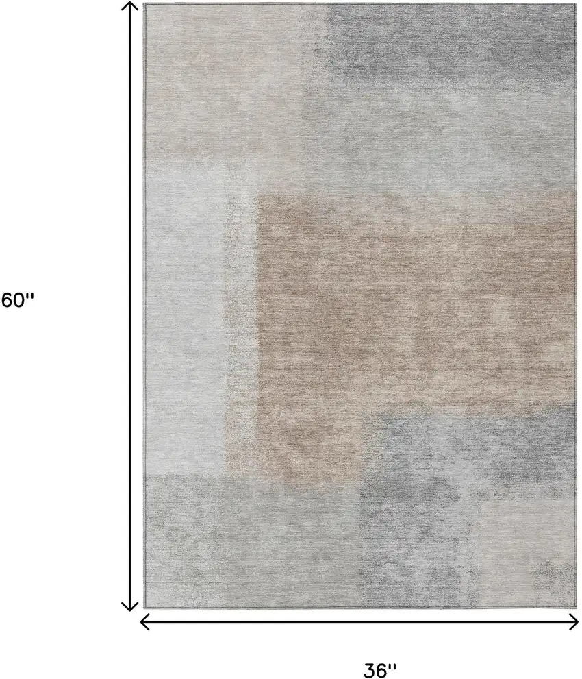 Taupe Ivory And Gray Abstract Washable Indoor Outdoor Area Rug Photo 3