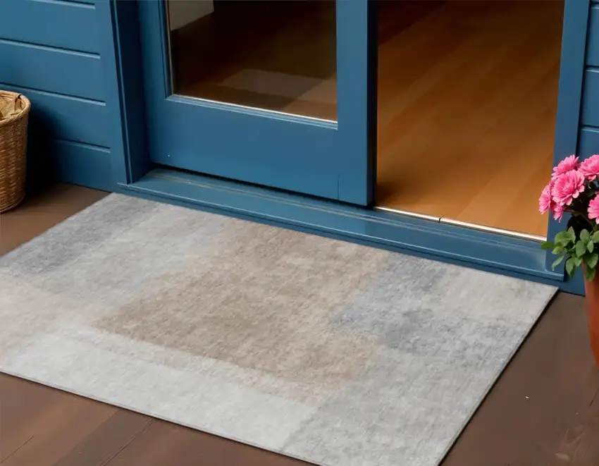 Taupe Ivory And Gray Abstract Washable Indoor Outdoor Area Rug Photo 1