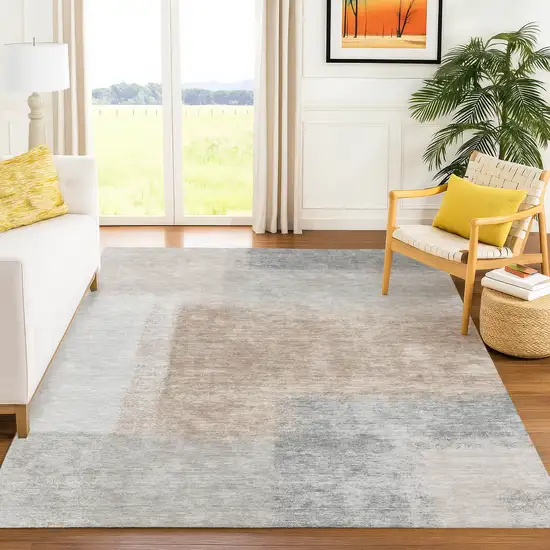 Taupe Ivory And Gray Abstract Washable Indoor Outdoor Area Rug Photo 8