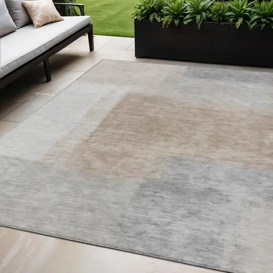Taupe Ivory And Gray Abstract Washable Indoor Outdoor Area Rug Photo 1