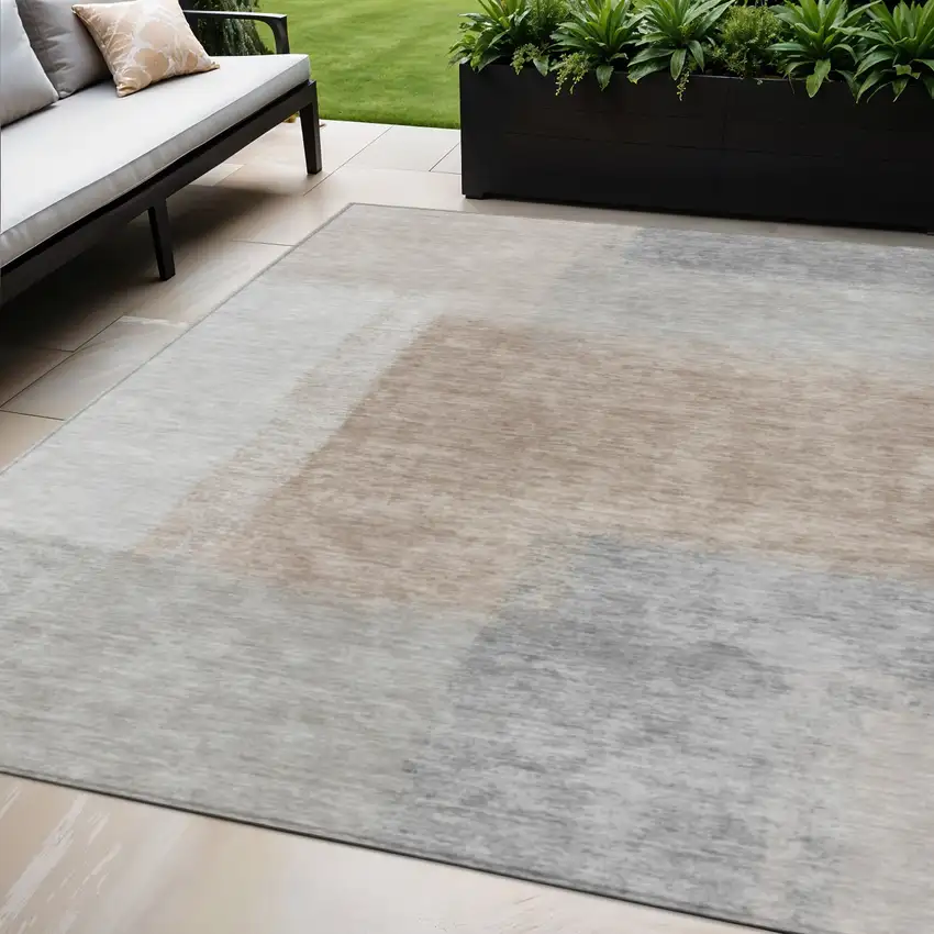 Taupe Ivory And Gray Abstract Washable Indoor Outdoor Area Rug Photo 1