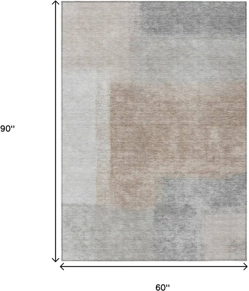 Taupe Ivory And Gray Abstract Washable Indoor Outdoor Area Rug Photo 3
