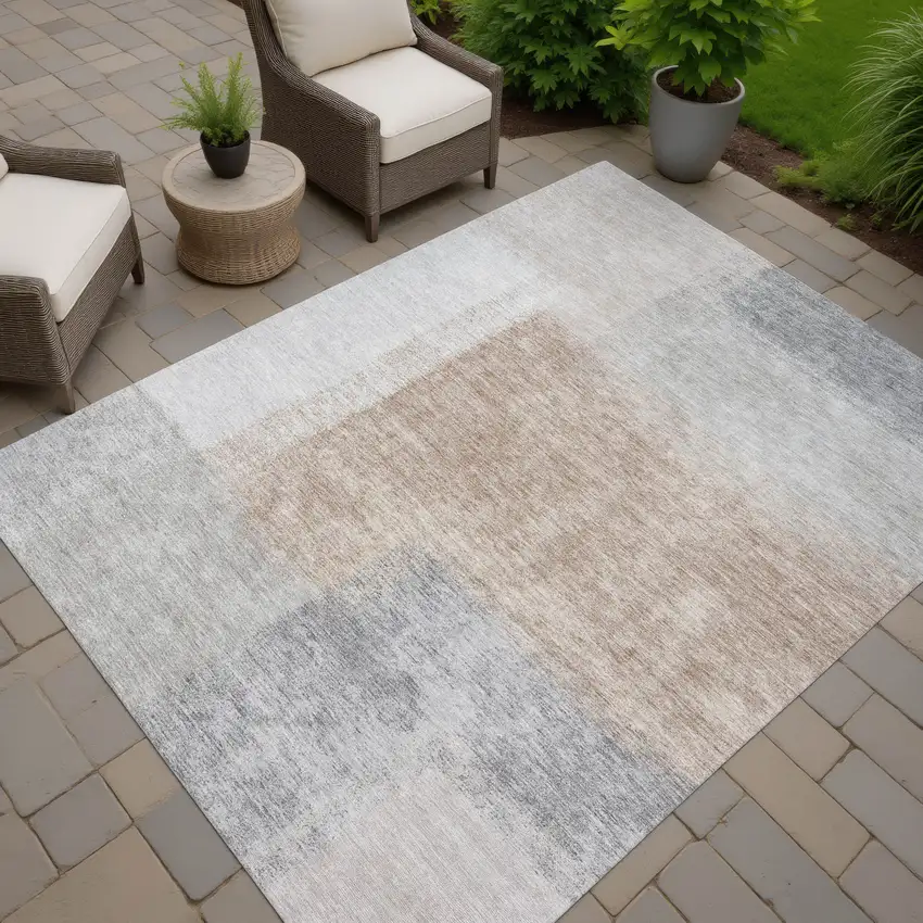 Taupe Ivory And Gray Abstract Washable Indoor Outdoor Area Rug Photo 7