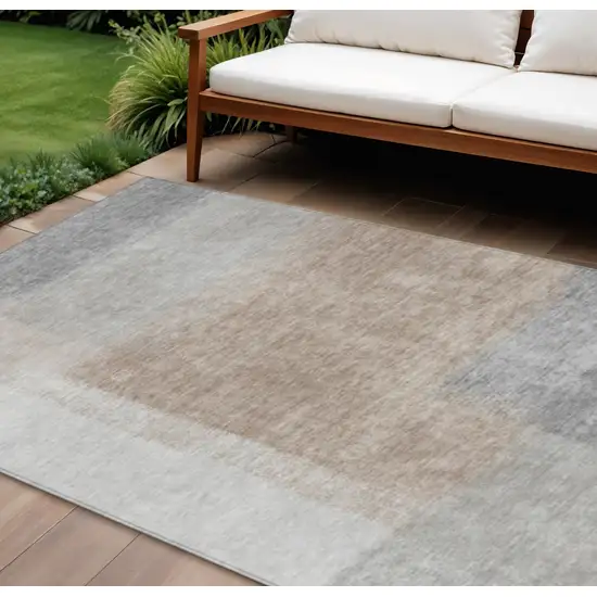 Taupe Ivory And Gray Abstract Washable Indoor Outdoor Area Rug Photo 1