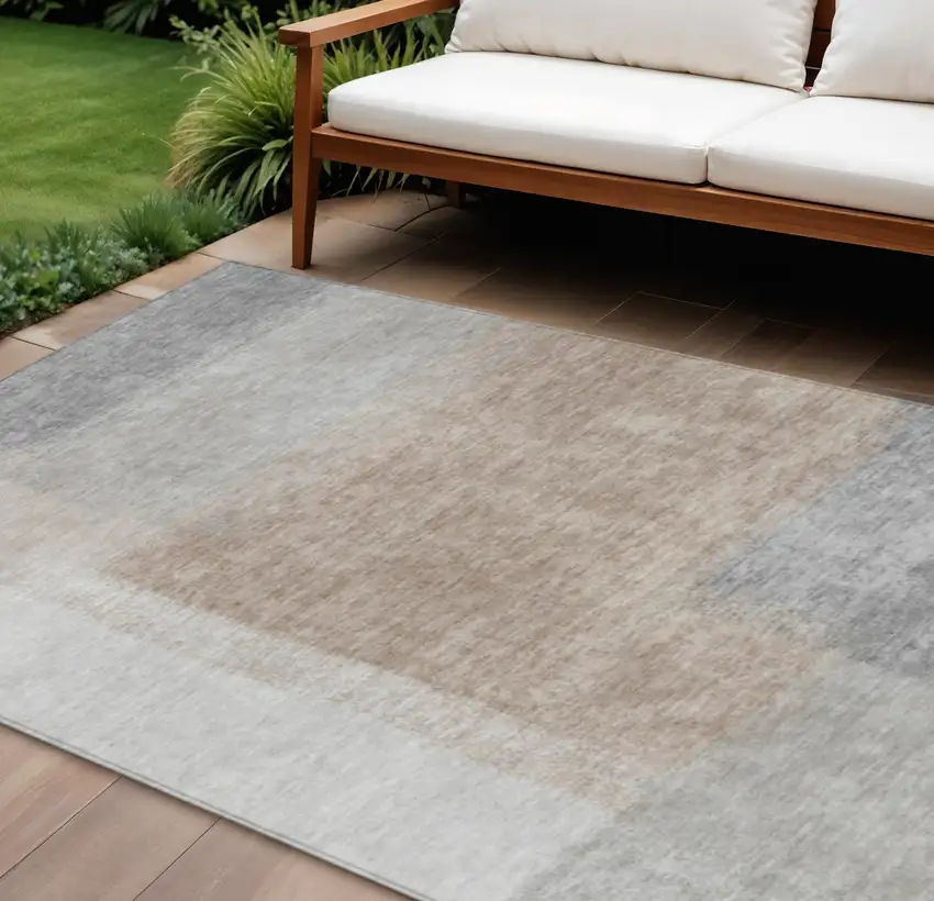 Taupe Ivory And Gray Abstract Washable Indoor Outdoor Area Rug Photo 1