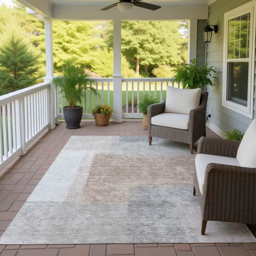 Taupe Ivory And Gray Abstract Washable Indoor Outdoor Area Rug Photo 9