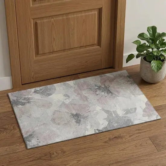 Taupe Ivory And Gray Floral Washable Area Rug With UV Protection Photo 1