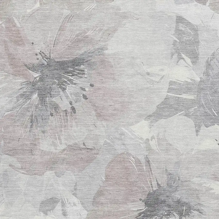 Taupe Ivory And Gray Floral Washable Area Rug With UV Protection Photo 2