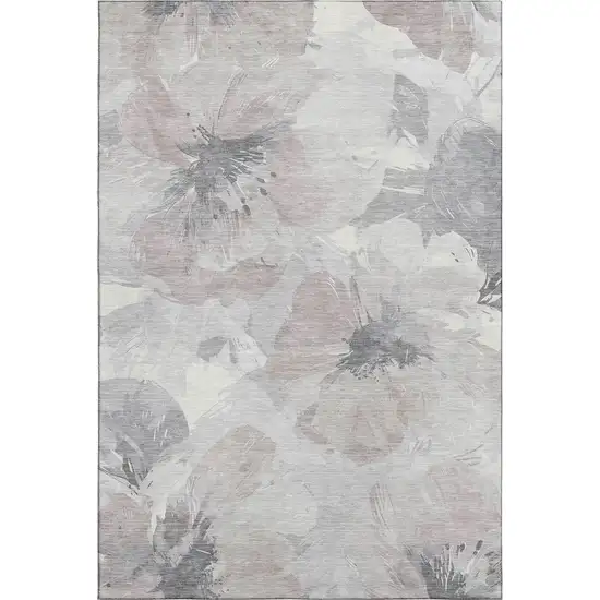 Taupe Ivory And Gray Floral Washable Area Rug With UV Protection Photo 1