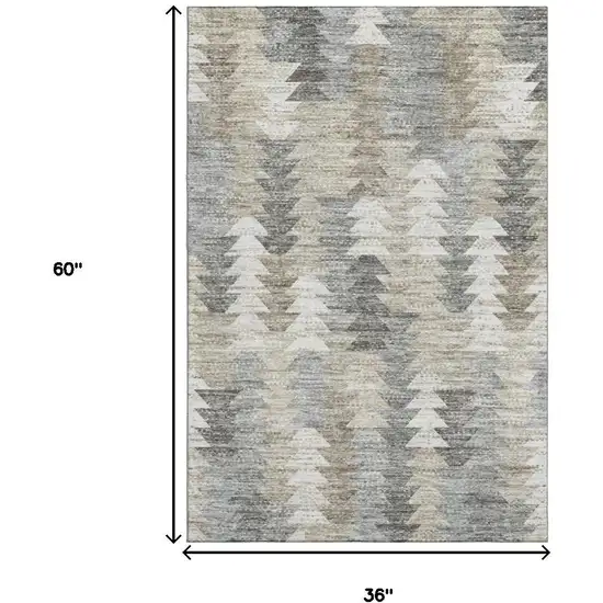 Taupe Ivory And Gray Geometric Washable Area Rug With UV Protection Photo 3