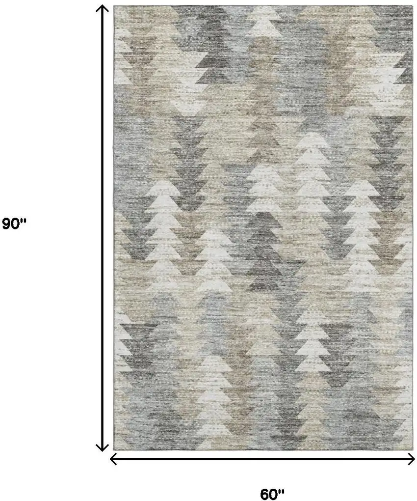 Taupe Ivory And Gray Geometric Washable Area Rug With UV Protection Photo 3