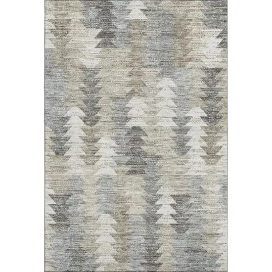 Taupe Ivory And Gray Geometric Washable Area Rug With UV Protection Photo 1