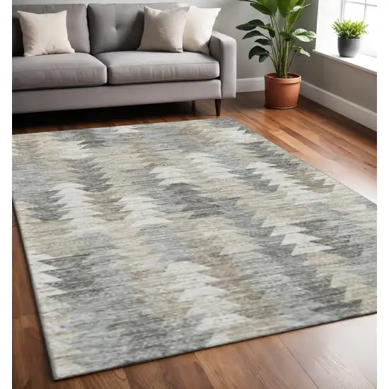 Taupe Ivory And Gray Geometric Washable Area Rug With UV Protection Photo 2