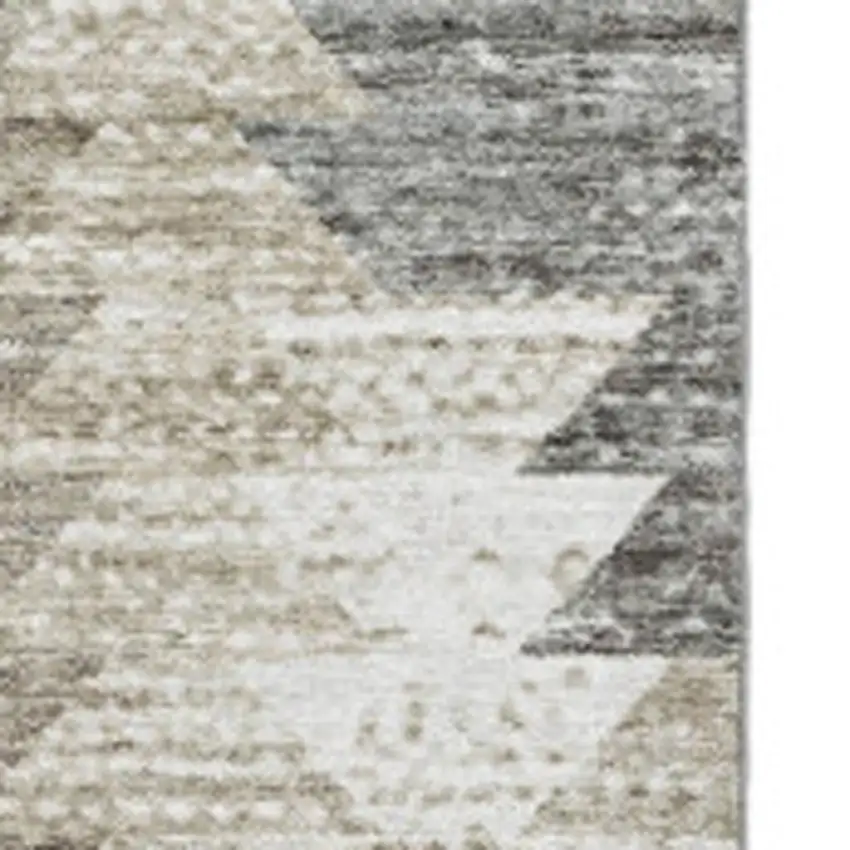 Taupe Ivory And Gray Geometric Washable Area Rug With UV Protection Photo 3