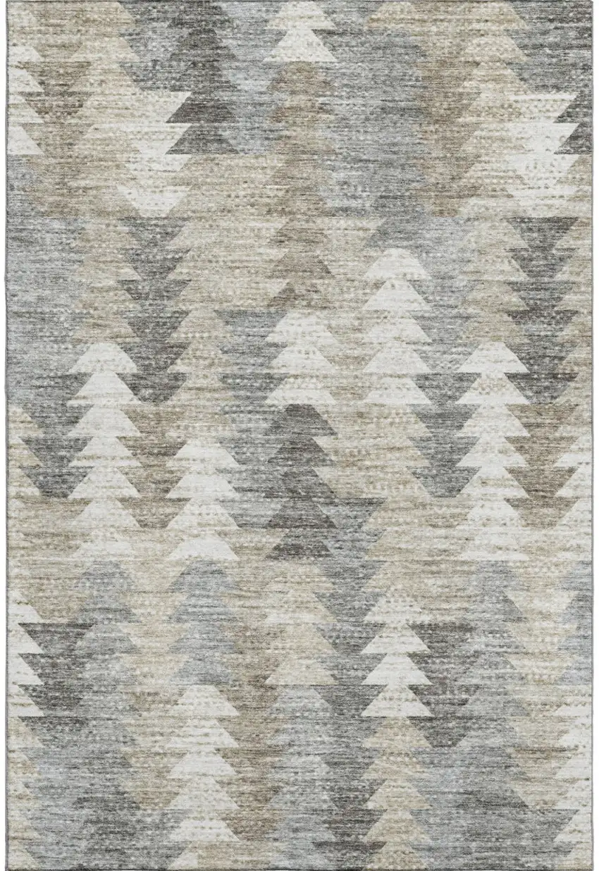 Taupe Ivory And Gray Geometric Washable Area Rug With UV Protection Photo 1