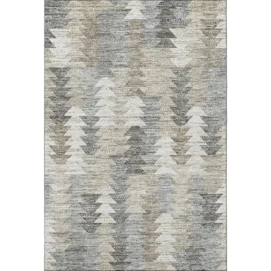 Taupe Ivory And Gray Geometric Washable Area Rug With UV Protection Photo 4