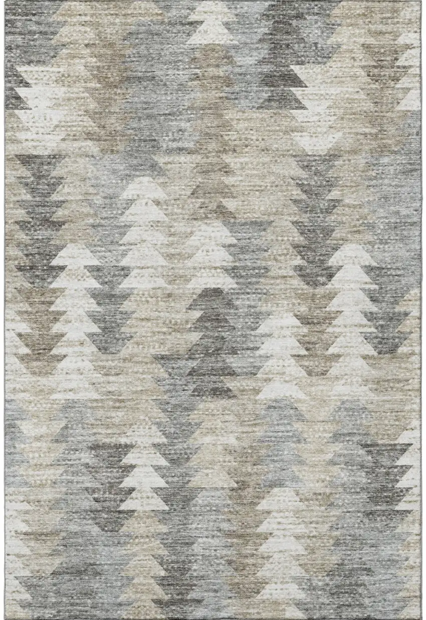 Taupe Ivory And Gray Geometric Washable Area Rug With UV Protection Photo 4
