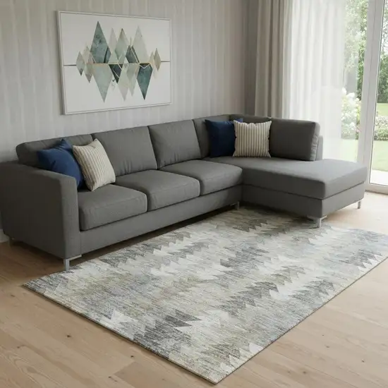 Taupe Ivory And Gray Geometric Washable Area Rug With UV Protection Photo 1