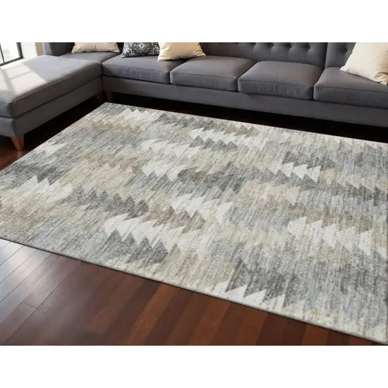 Taupe Ivory And Gray Geometric Washable Area Rug With UV Protection Photo 2