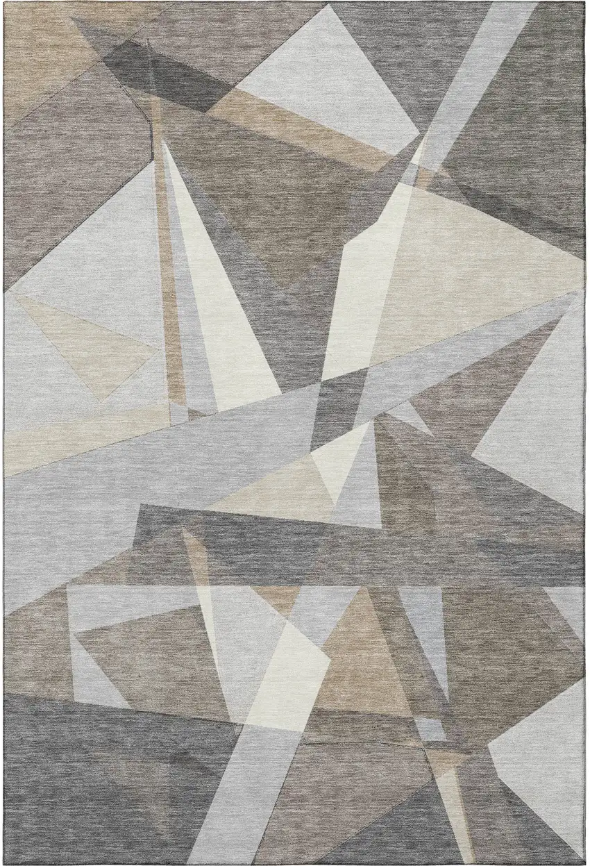 Taupe Ivory And Gray Geometric Washable Area Rug With UV Protection Photo 3
